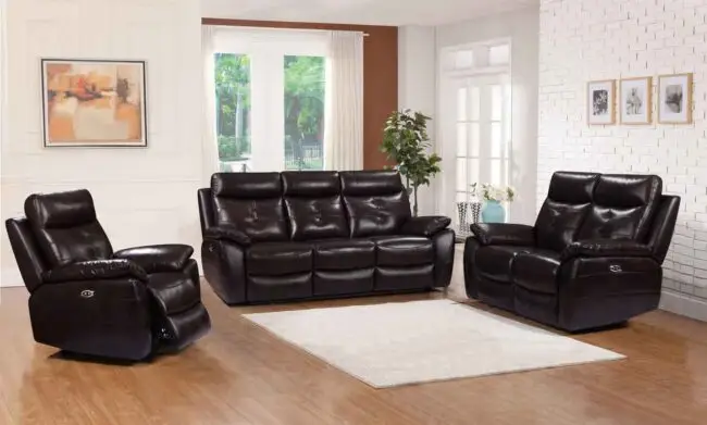 3PC GENUINE LEATHER RECLINER SOFA SET - Image 2
