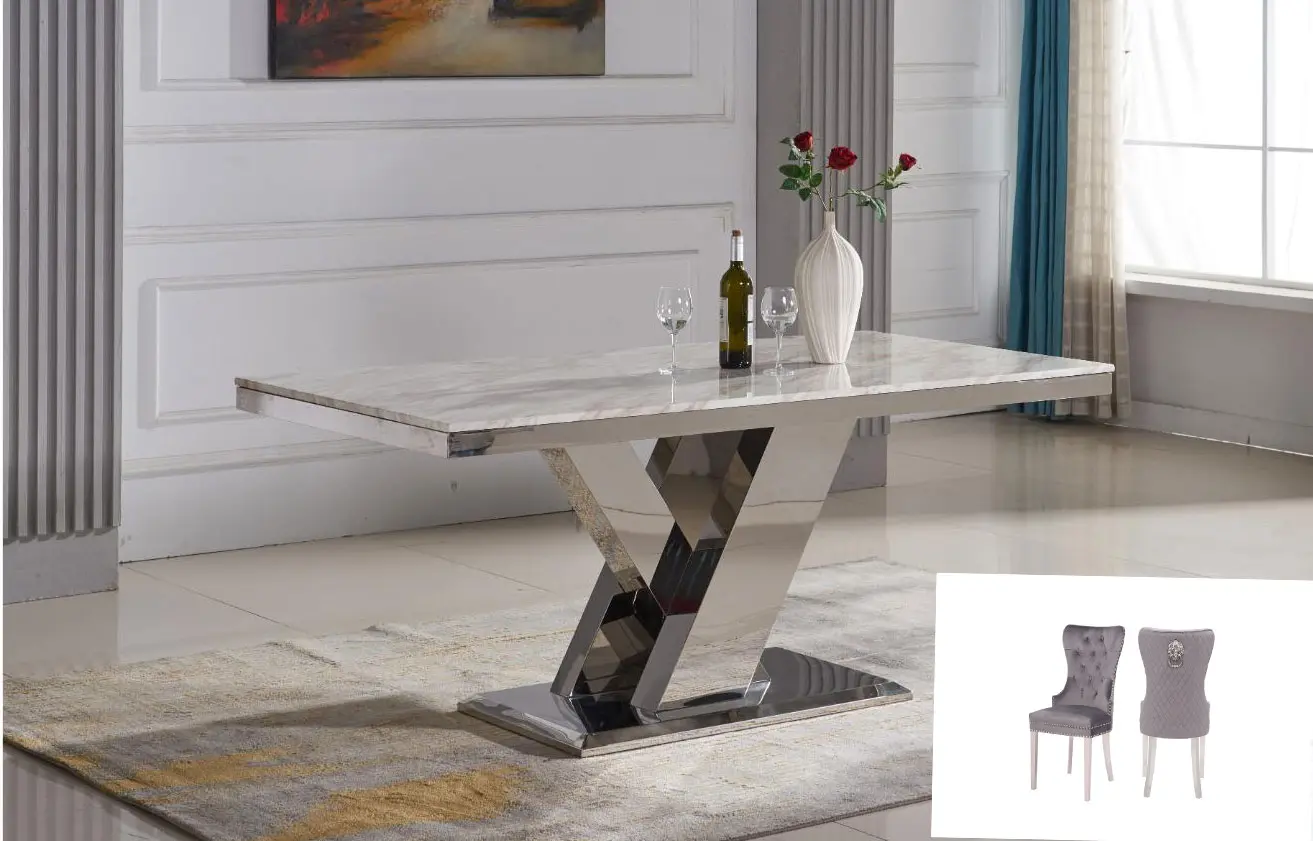 7PC Marble Dining Table And 6 chairs