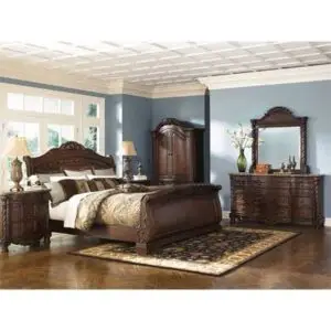 7 PC QUEEN SIZE MARBLE TOP SOLID WOOD BEDROOM SET