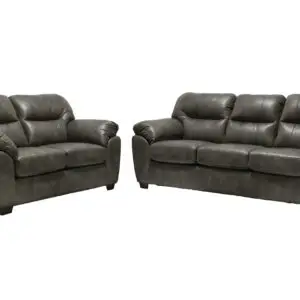 2 PC GREY LEATHER GEL SOFA & LOVESEAT