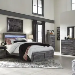 6PC Gray Queen Platform Storage Bed
