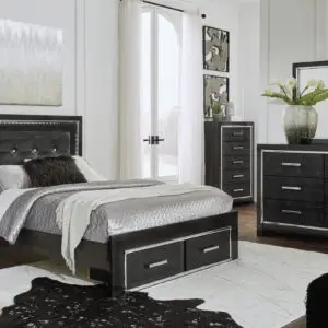 6 PC BLACK BEDROOM SET W/ LED HEADBOARD AND MIRROR LIGHTS