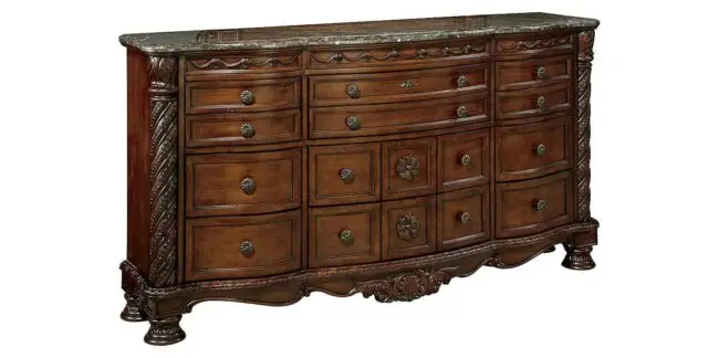 7PC QUEEN SIZE MARBLE TOP SOLID WOOD BEDROOM SET - Image 4