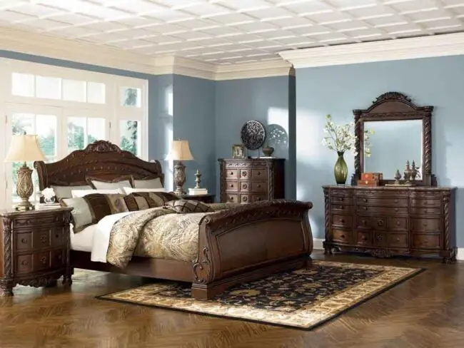 7PC QUEEN SIZE MARBLE TOP SOLID WOOD BEDROOM SET