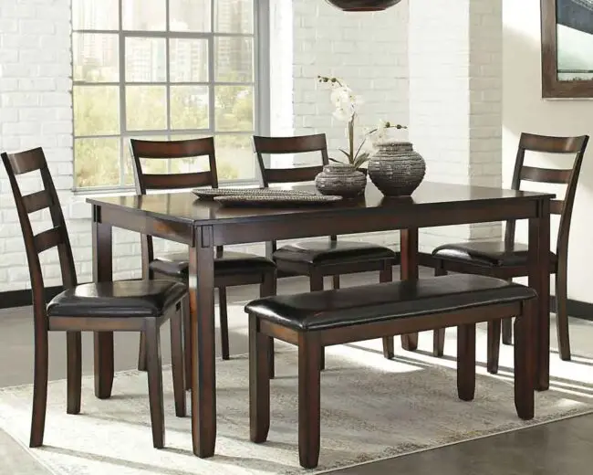 6PC Dining Table and 4 Chairs with Bench
