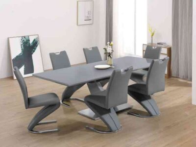 7PC Grey Gloss Finish Dining Table and 6 Chairs