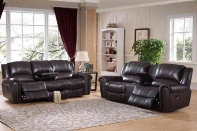 2 PC GENUINE LEATHER RECLINER SOFA SET