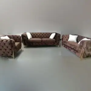 3PC CHOCOLATE VELVET ROLLED ARMS SOFA SET