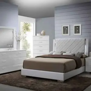 6PC QUEEN SIZE HIGH GLOSS WHITE BEDROOM SET