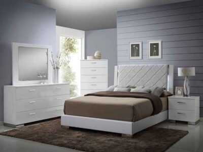 6PC QUEEN SIZE HIGH GLOSS WHITE BEDROOM SET