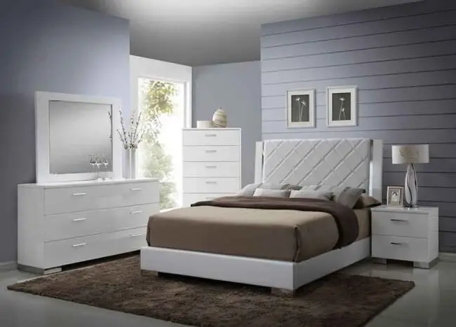 6PC QUEEN SIZE HIGH GLOSS WHITE BEDROOM SET