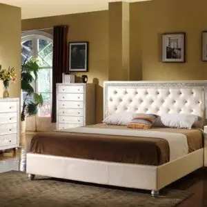 6PC QUEEN SIZE PU BEIGE BEDROOM SET