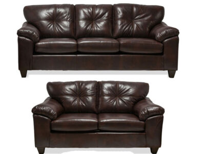2PC BROWN LEATHER AIR SOFA & LOVESEAT