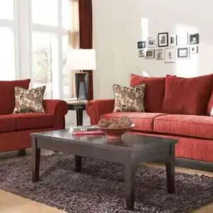 2 PC RED CHENILLE FABRIC SOFA SET SALE