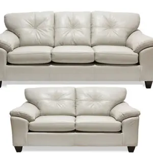 2PC WHITE LEATHER AIR SOFA & LOVESEAT