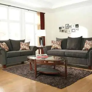 2 PC GREY CHENILLE FABRIC SOFA SET SALE