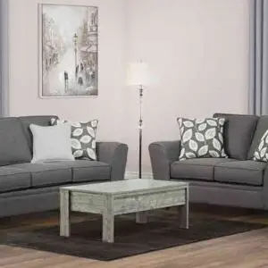 2 PC DARK GREY FABRIC SOFA & LOVESEAT