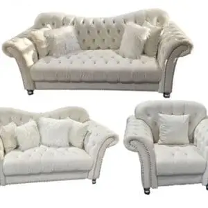3PC BEIGE VELVET ROLLED ARMS SOFA SET