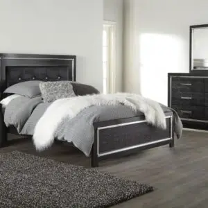 6 PC BLACK BEDROOM SET W/ LED HEADBOARD AND MIRROR LIGHTS