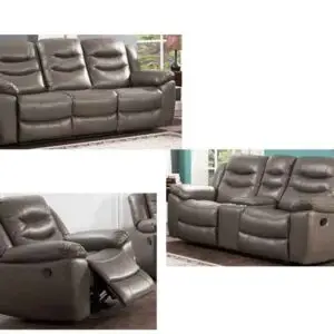 3PC Grey Leather Gel Reclining Sofa set