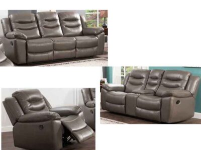 3PC Grey Leather Gel Reclining Sofa set