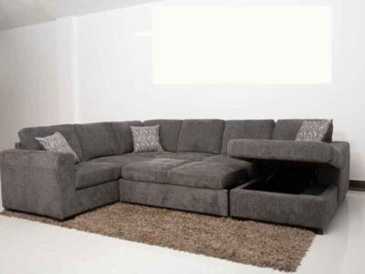 3PC Chenille Sectional with Bed & Storage Lounger