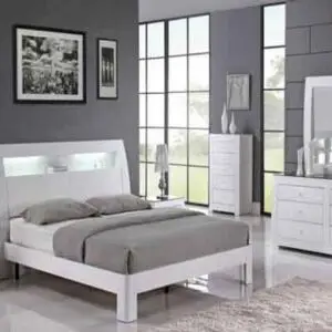 6PC Queen Size HI- Gloss Black & White Bedroom Set
