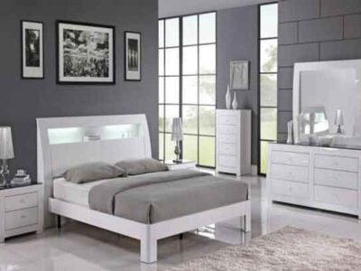 6PC Queen Size HI- Gloss Black & White Bedroom Set