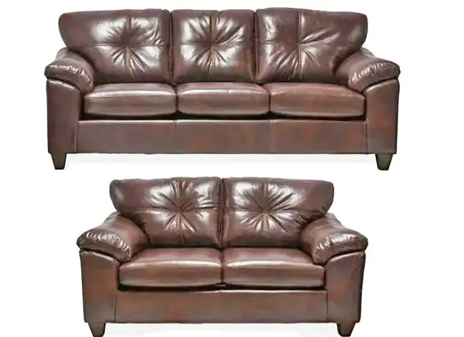 2PC BROWN LEATHER AIR SOFA & LOVESEAT