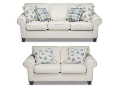2PC White Chenille Sofa And Loveseat