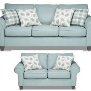 2PC Teal Chenille Sofa And Loveseat