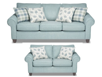 2PC Teal Chenille Sofa And Loveseat