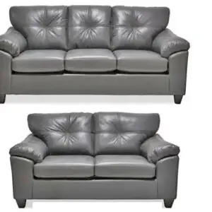 2PC GREY LEATHER AIR SOFA & LOVESEAT