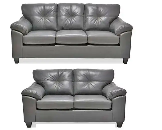 2PC GREY LEATHER AIR SOFA & LOVESEAT