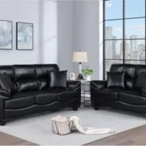 2 PC BLACK LEATHER GEL SOFA & LOVESEAT