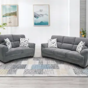 2PC Grey Chenille Sofa And Loveseat