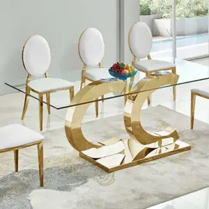 7PC Cee Cee Dining Table 80” Gold and 6 Chairs