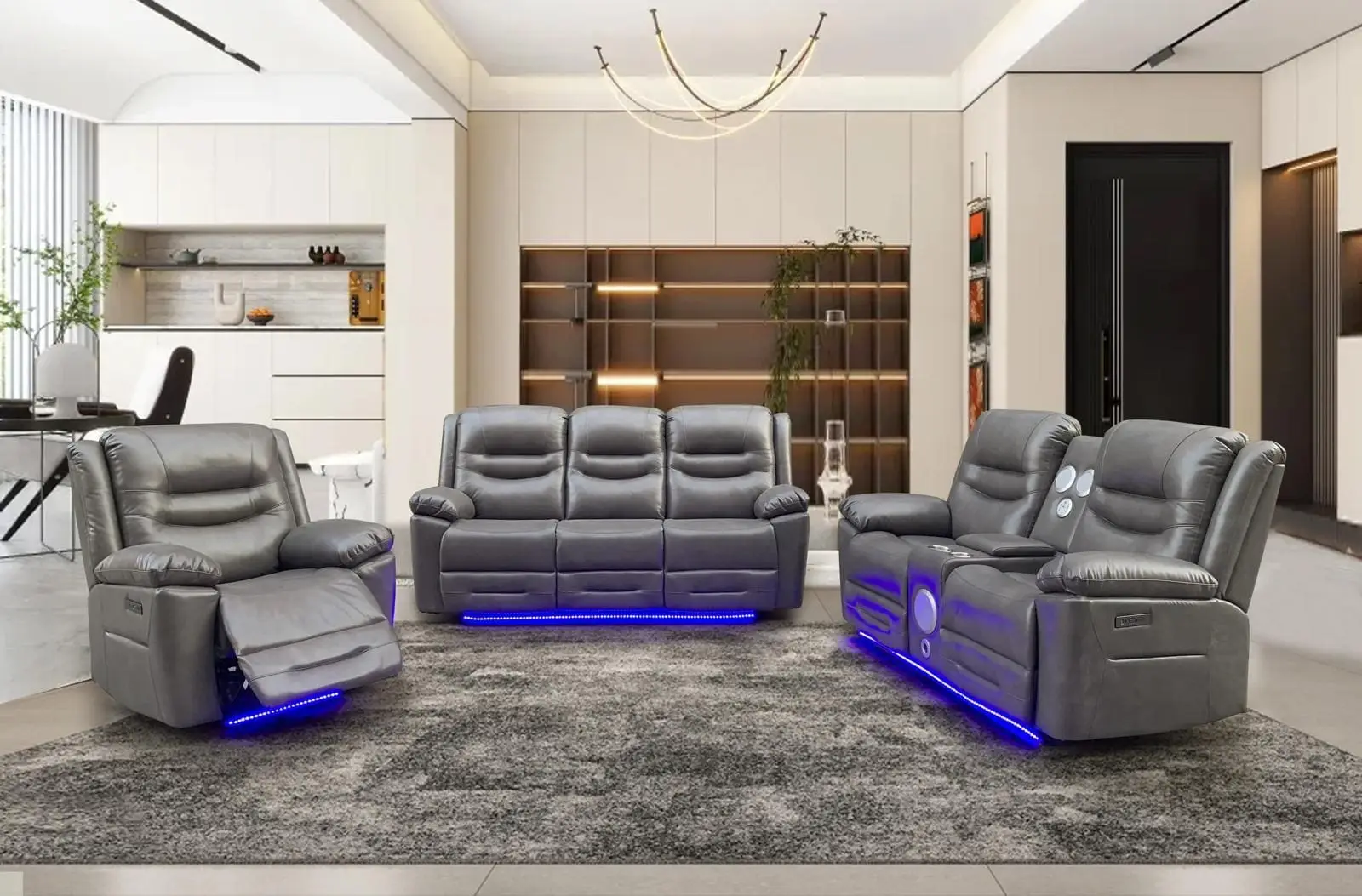 3PC Power Recliner with led blue lights