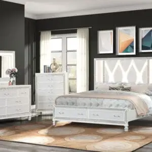 6PC CRIS QUEEN SIZE WHITE BEDROM SET