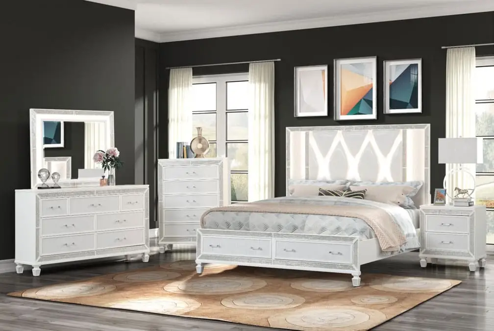 6PC CRIS QUEEN SIZE WHITE BEDROM SET