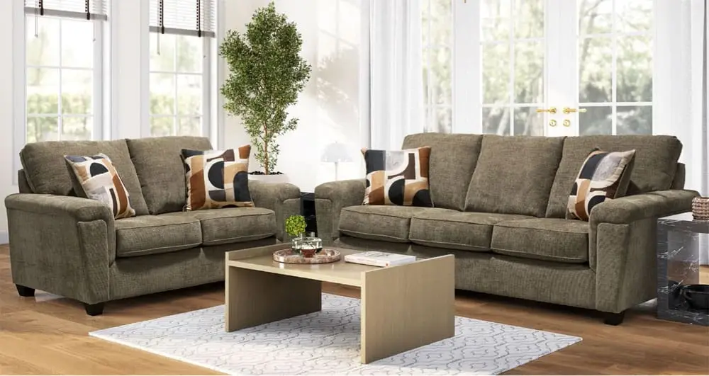 2PC Grey Fabric Sofa And Loveseat