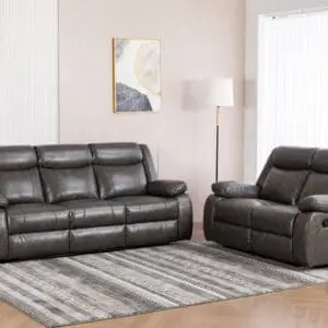 2Pc Leather Gel Grey Recliner Sofa Set