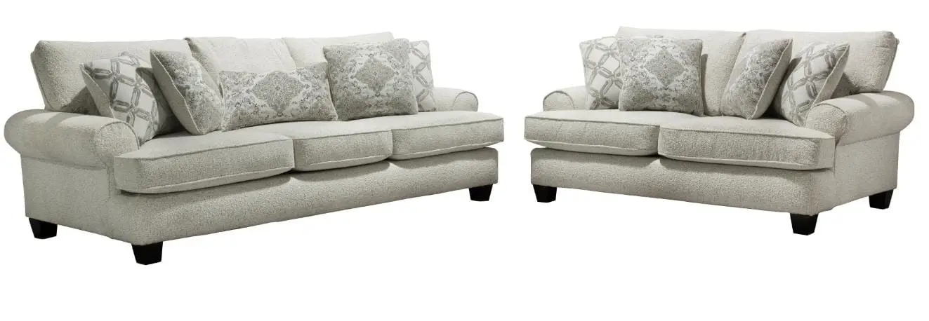 2PC White Chenille Sofa Set