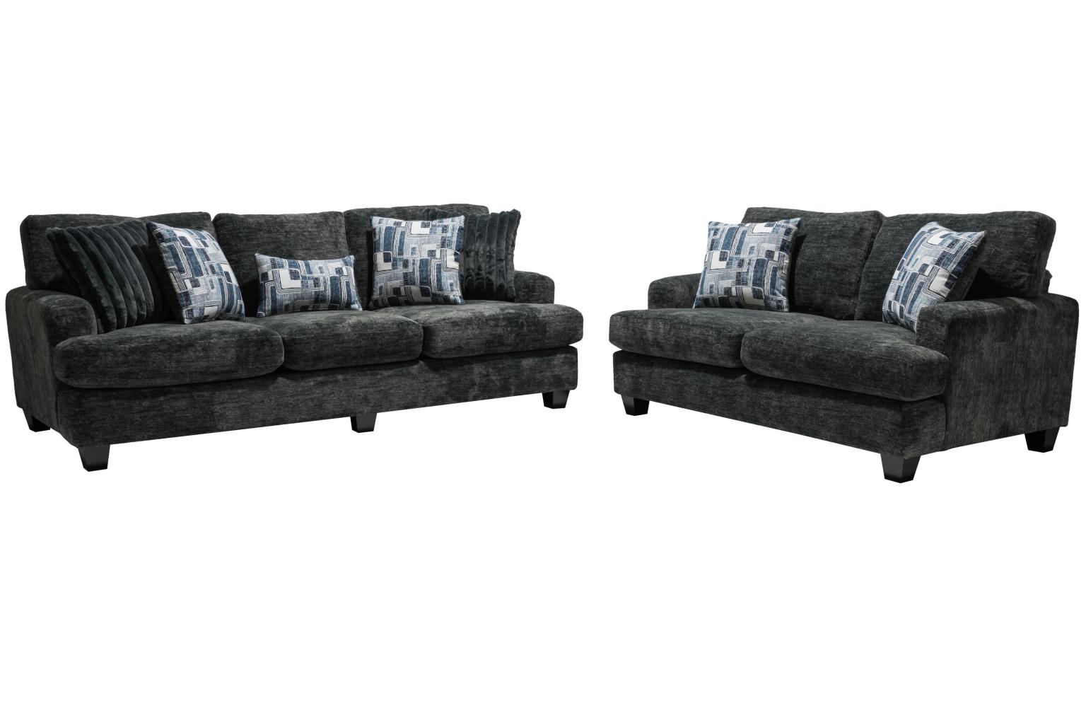 2PC Charcoal Chenille Sofa Set