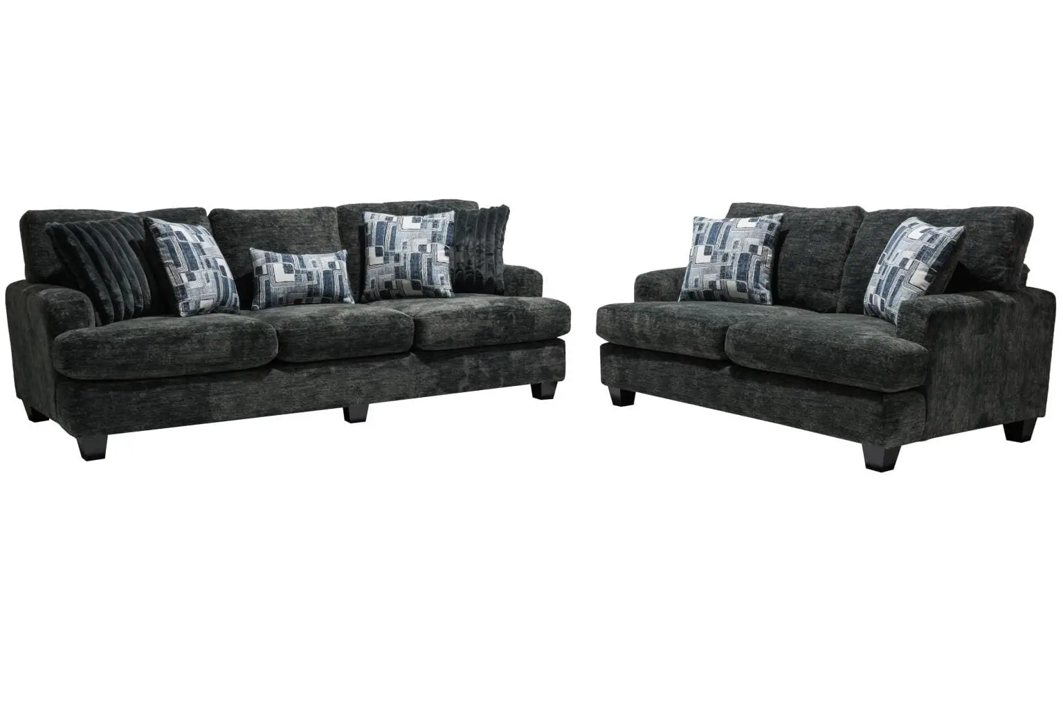 2PC Large Oversize Charcoal Chenille Sofa Set