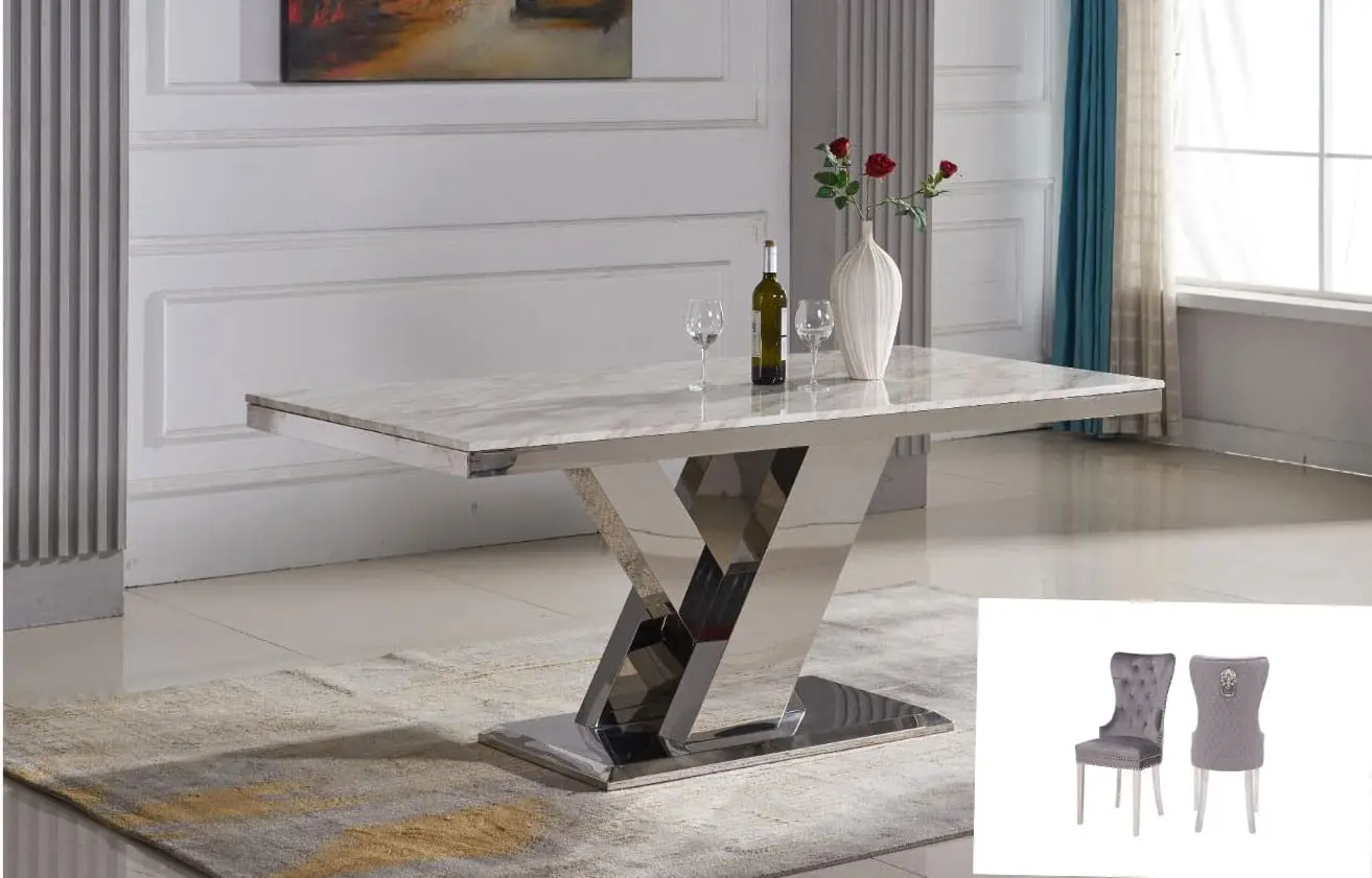 7PC Marble Dining Table And 6 chairs