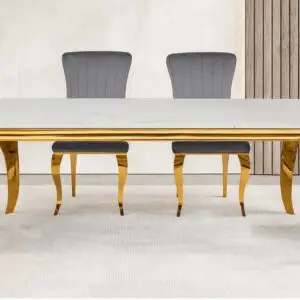 7PC Imperial Gold Marble Rectangular Dining Table Set