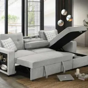 2PC Fabric Sectional with Bed & Storage